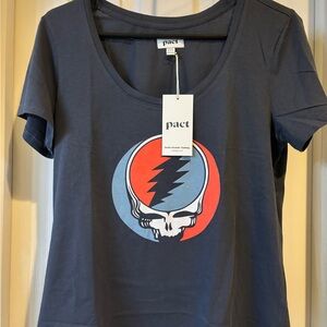 NWT Pact Grateful Dead Stealie Short Sleeve Tee in Dark Gray